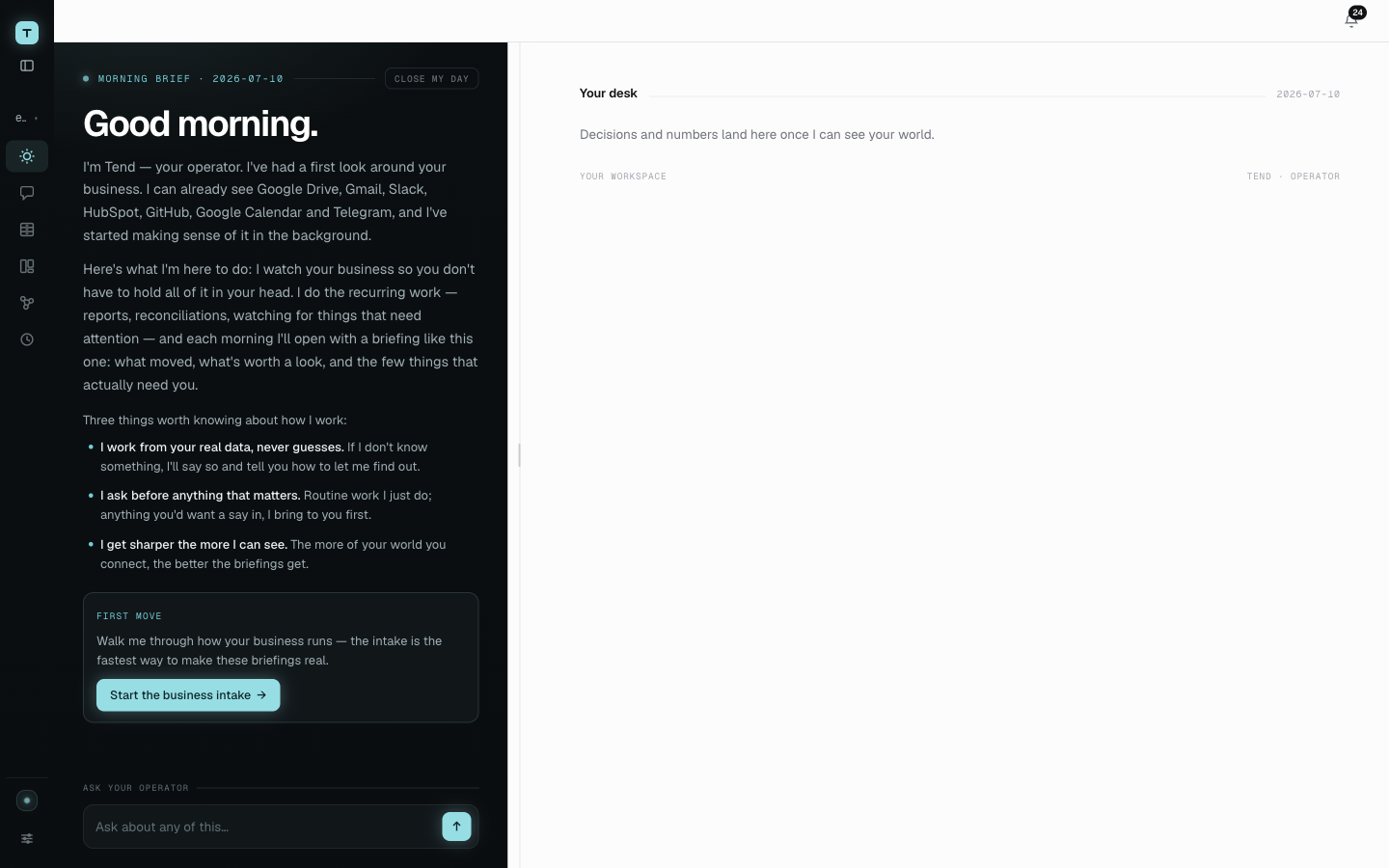 Tend shared team workspace